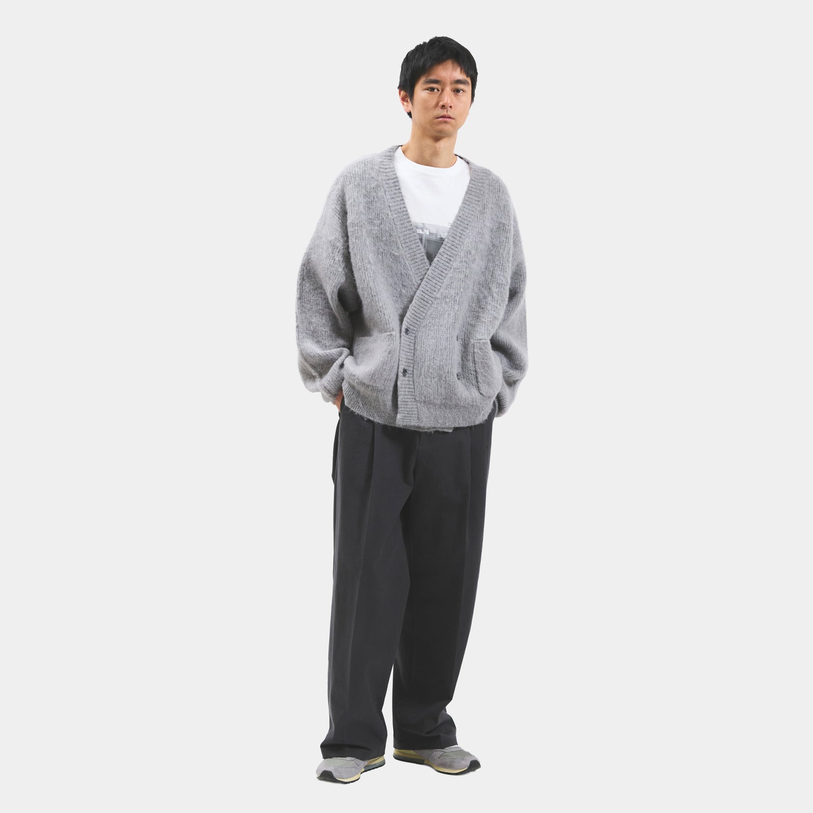 Meanswhile ミーンズワイル モヘアダブルニットカーディガン Mohair Double Knit Cardigan(Off Black)/MW-KT25203 – meanswhile